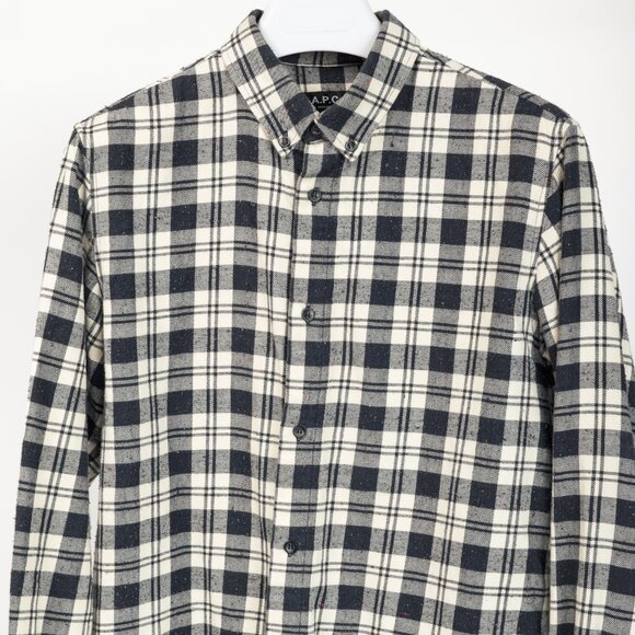 A.P.C. Navy & White Plaid-Flannel Buttoned Shirt - Picture 3 of 10